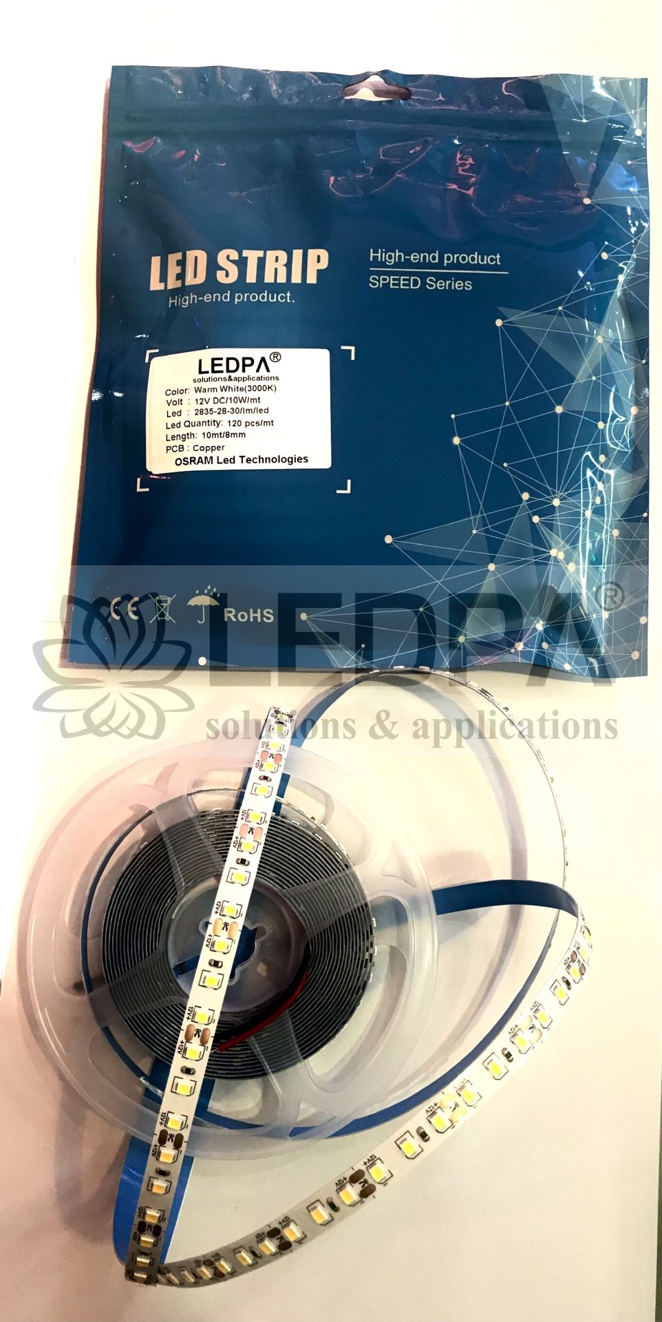 2835 120LED'Lİ , GÜN IŞIĞI 3000K , 10W/METRE 12V DC METRESİ