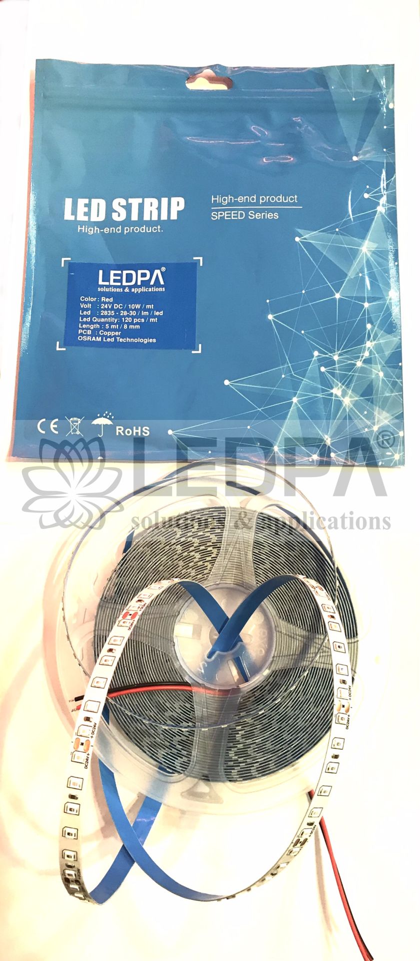 2835 120LED'Lİ ,KIRMIZI , 10W/METRE 24V DC METRESİ