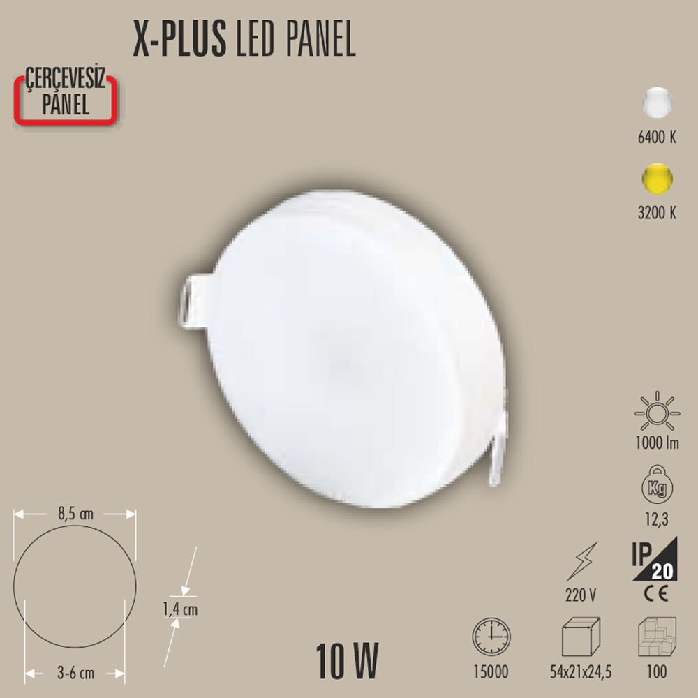 10W SLIM LED PANEL SIVA ÜSTÜ, 10W PANEL LED, 3200K/6400K, BEYAZ