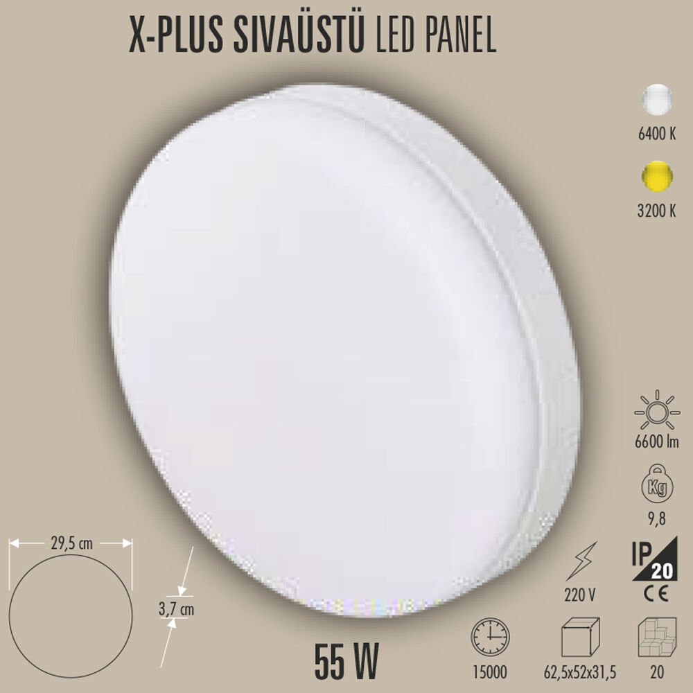 55W SLIM LED PANEL SIVA ÜSTÜ, 55W PANEL LED, 3200K/6400K, BEYAZ