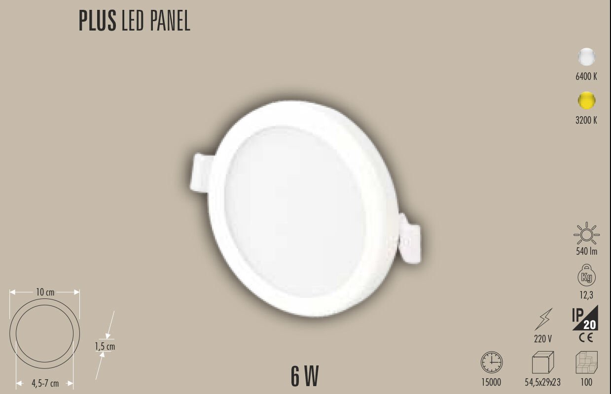 6W SLIM LED PANEL SIVA ÜSTÜ, 6W PANEL LED, 3200K/6400K, BEYAZ