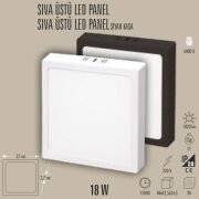 18W LED PANEL SIVA ÜSTÜ KARE, 3200K/6400K, BEYAZ