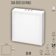 25W LED PANEL SIVA ÜSTÜ KARE, 3200K/6400K, BEYAZ