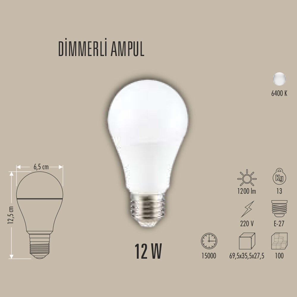 12W DİMMERLİ LED AMPUL E27, 3200K/6400K, BEYAZ