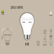 9W ŞARJLI LED AMPUL E27, ACİL AYDINLATMA