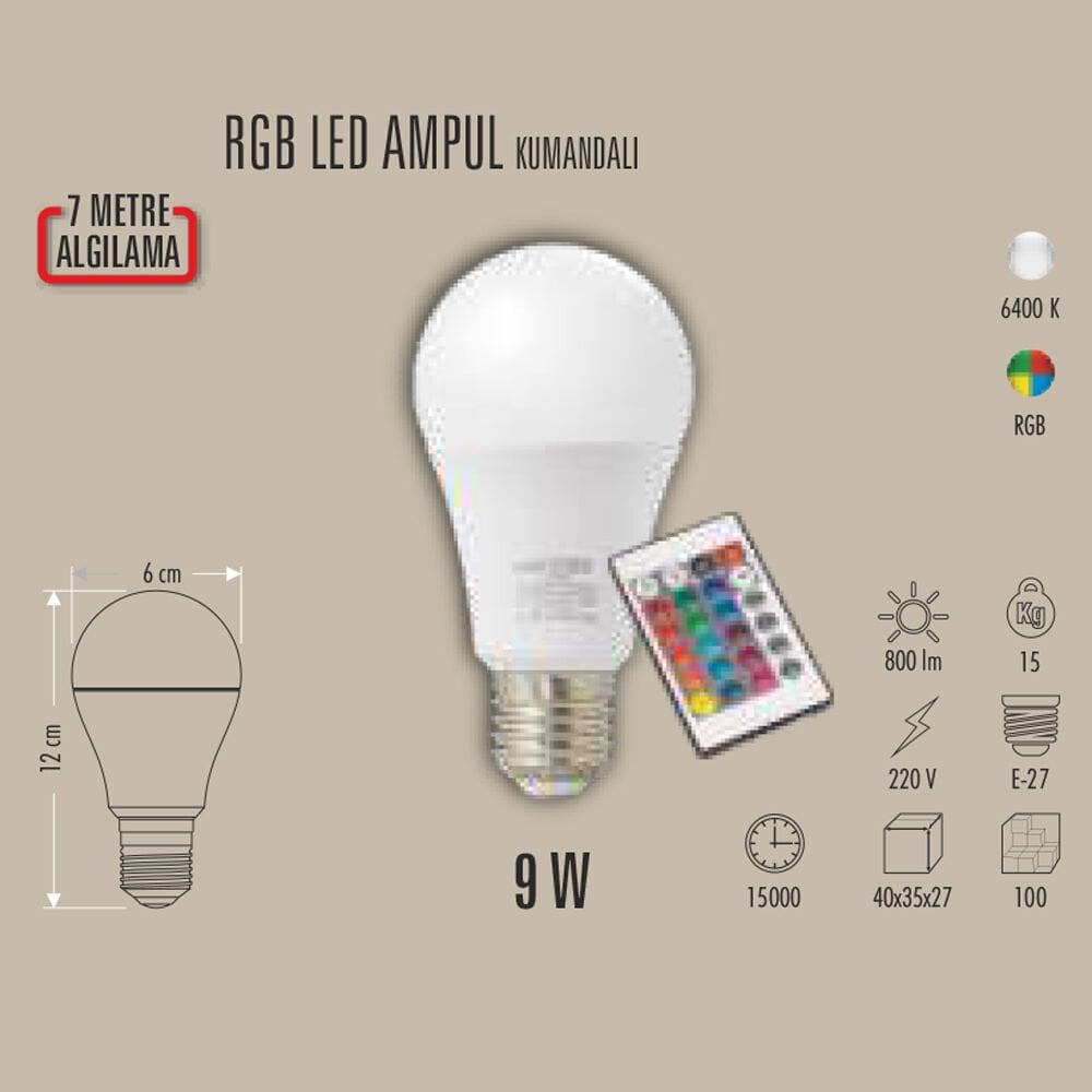 9W RGB LED AMPUL KUMANDALI E27