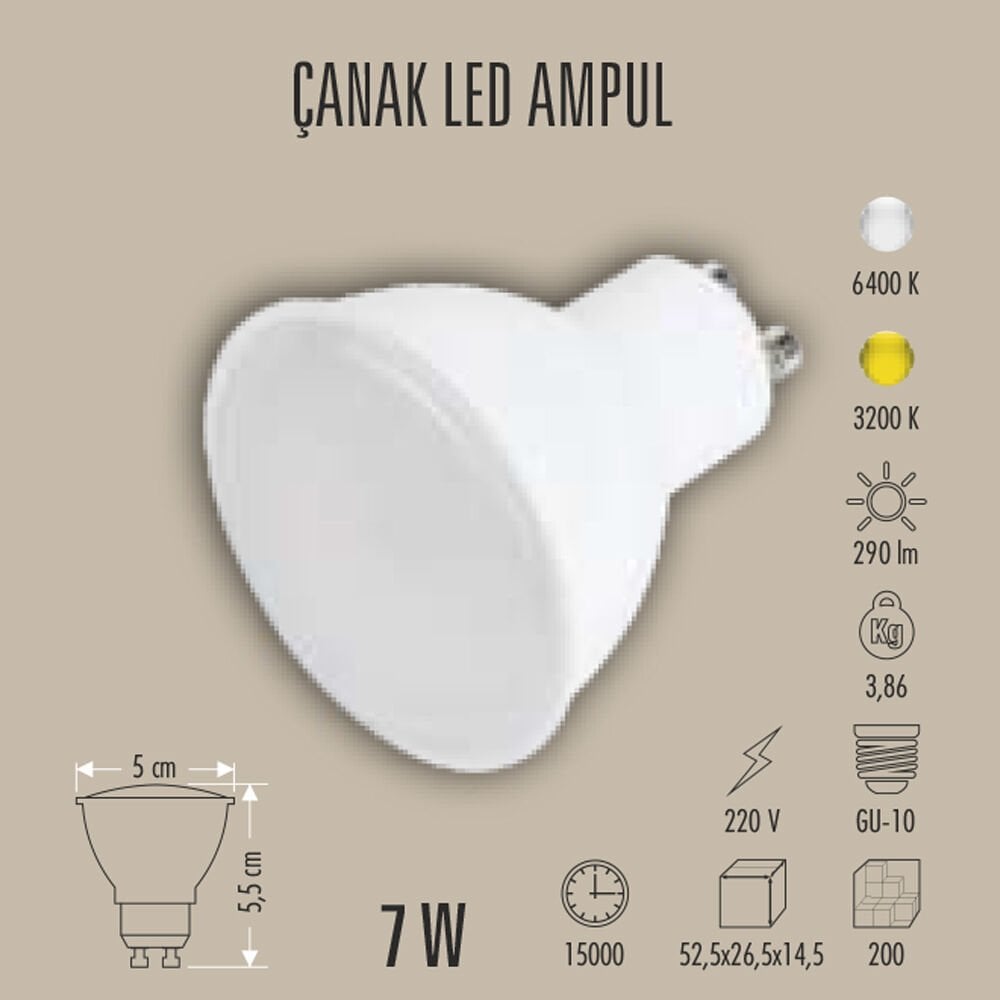 7W ÇANAK LED AMPUL GU10, 3200K/6400K