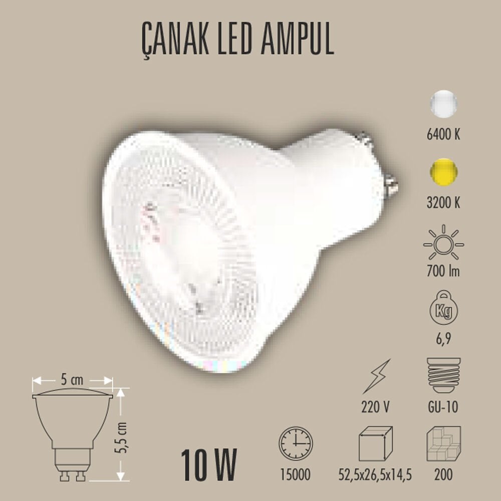 10W ÇANAK LED AMPUL GU10, 3200K/6400K
