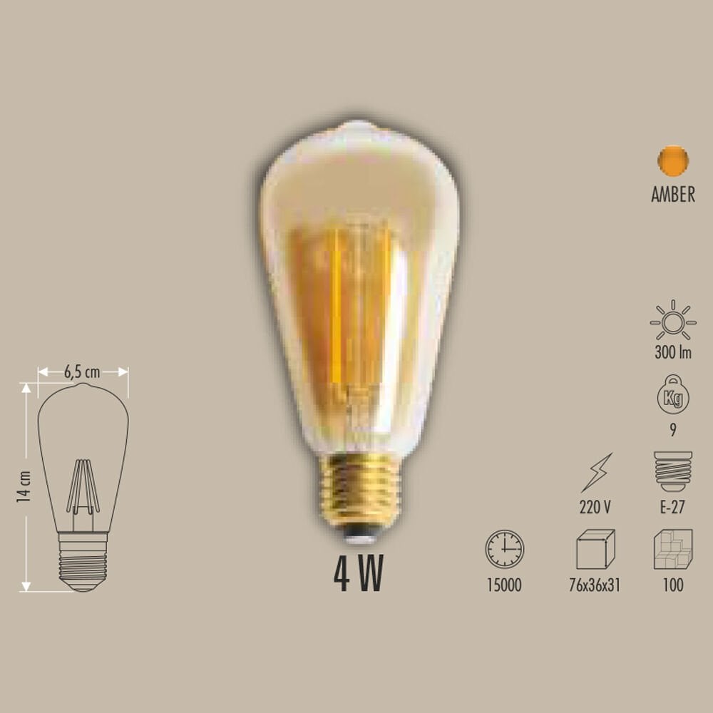 4W LED FİLAMENT AMPUL E27 AMBER