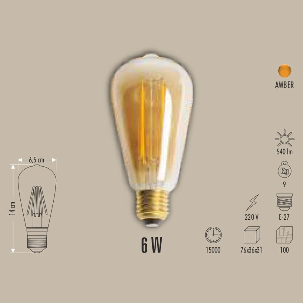 6W LED FİLAMENT AMPUL E27 AMBER