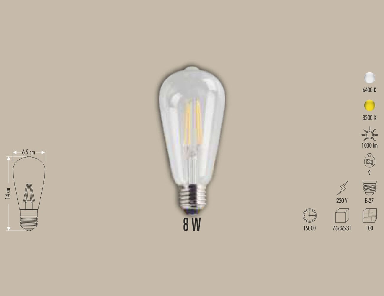 8W LED FİLAMENT AMPUL E27 BEYAZ