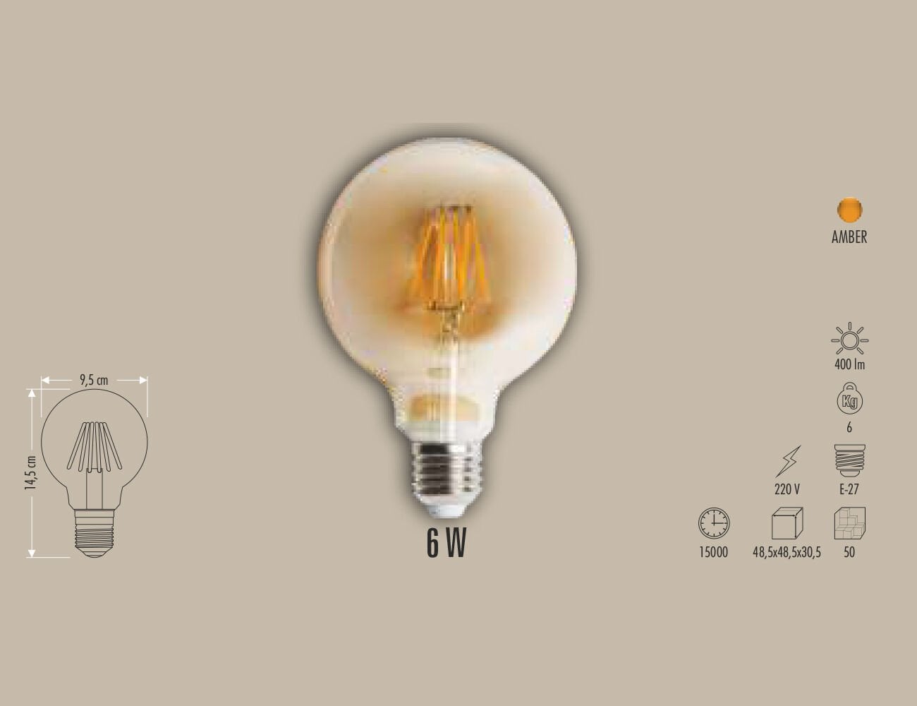 6W LED FİLAMENT GLOBE AMPUL E27 AMBER