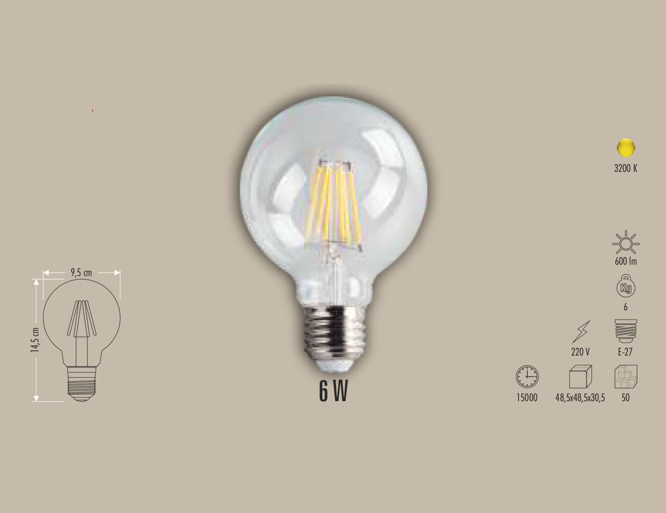 6W LED FİLAMENT GLOBE AMPUL E27 BEYAZ