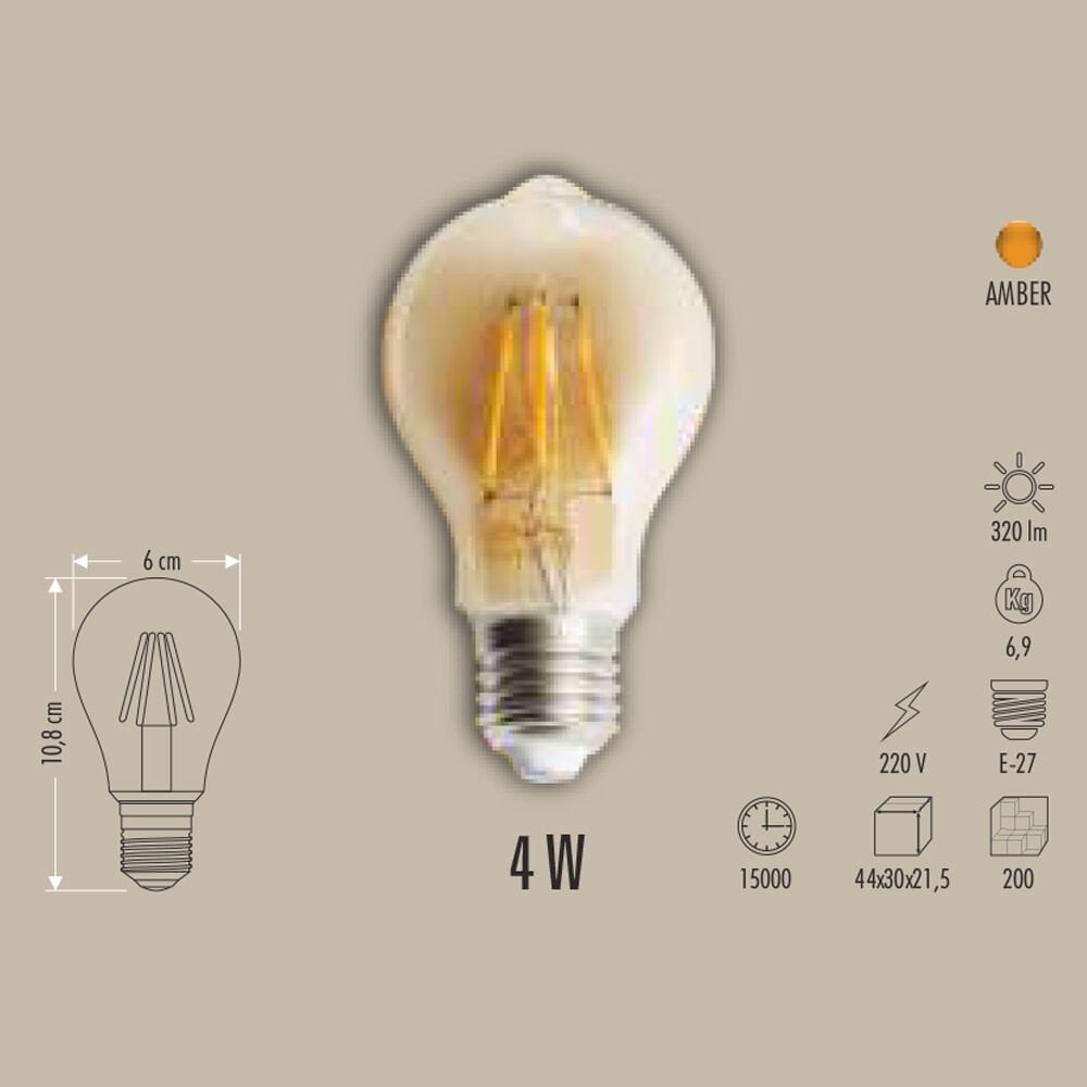 4W LED FİLAMENT AMPUL E27 AMBER KLASİK