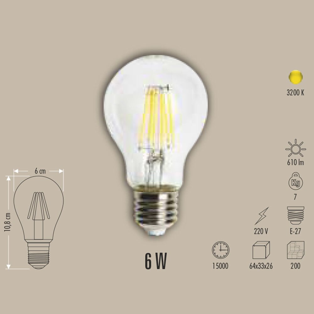 6W LED FİLAMENT AMPUL E27 BEYAZ