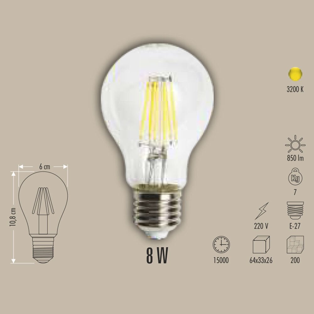 8W LED FİLAMENT AMPUL E27 BEYAZ