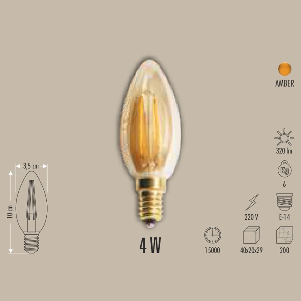 4W LED FİLAMENT BUJİ AMPUL E14 AMBER