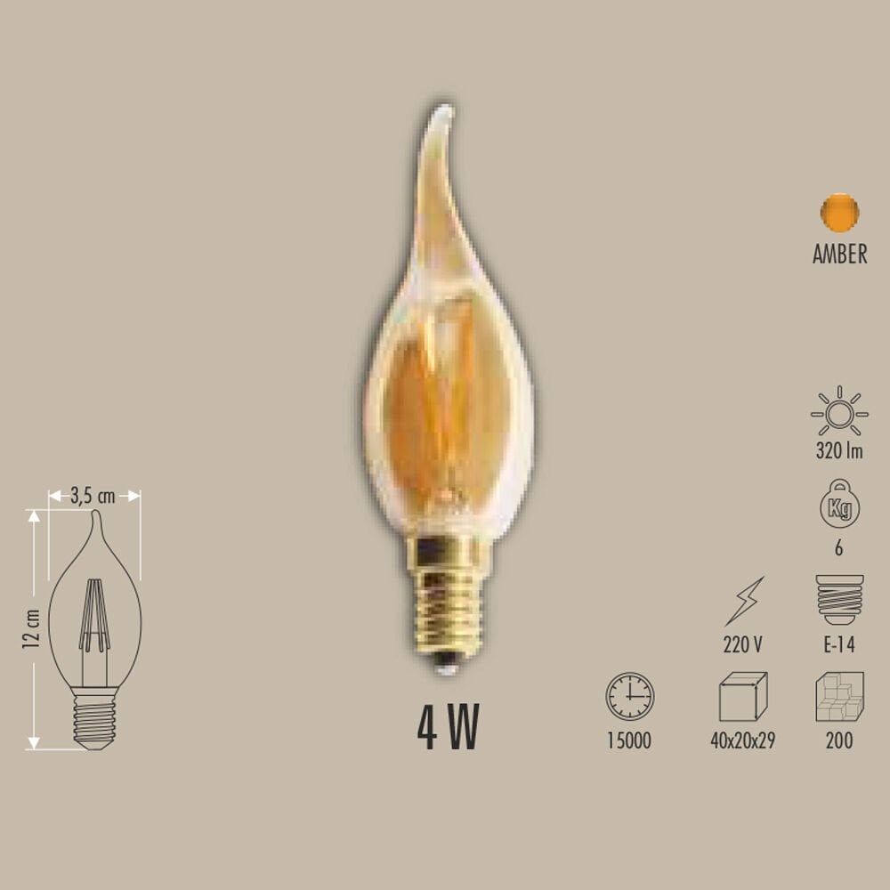 4W LED FİLAMENT BUJİ AMPUL E14 AMBER (ALEV)