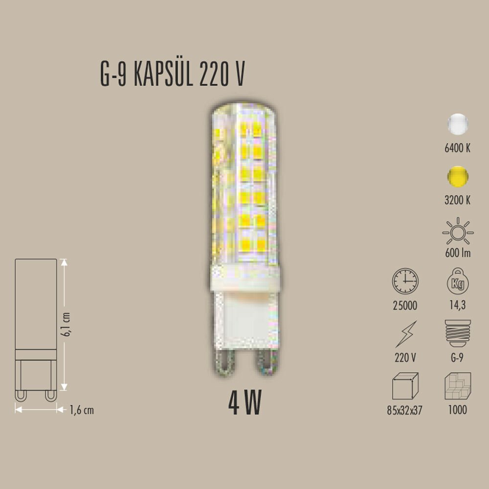 4W LED KAPSÜL AMPUL G9 220V SMD (UZUN TİP)