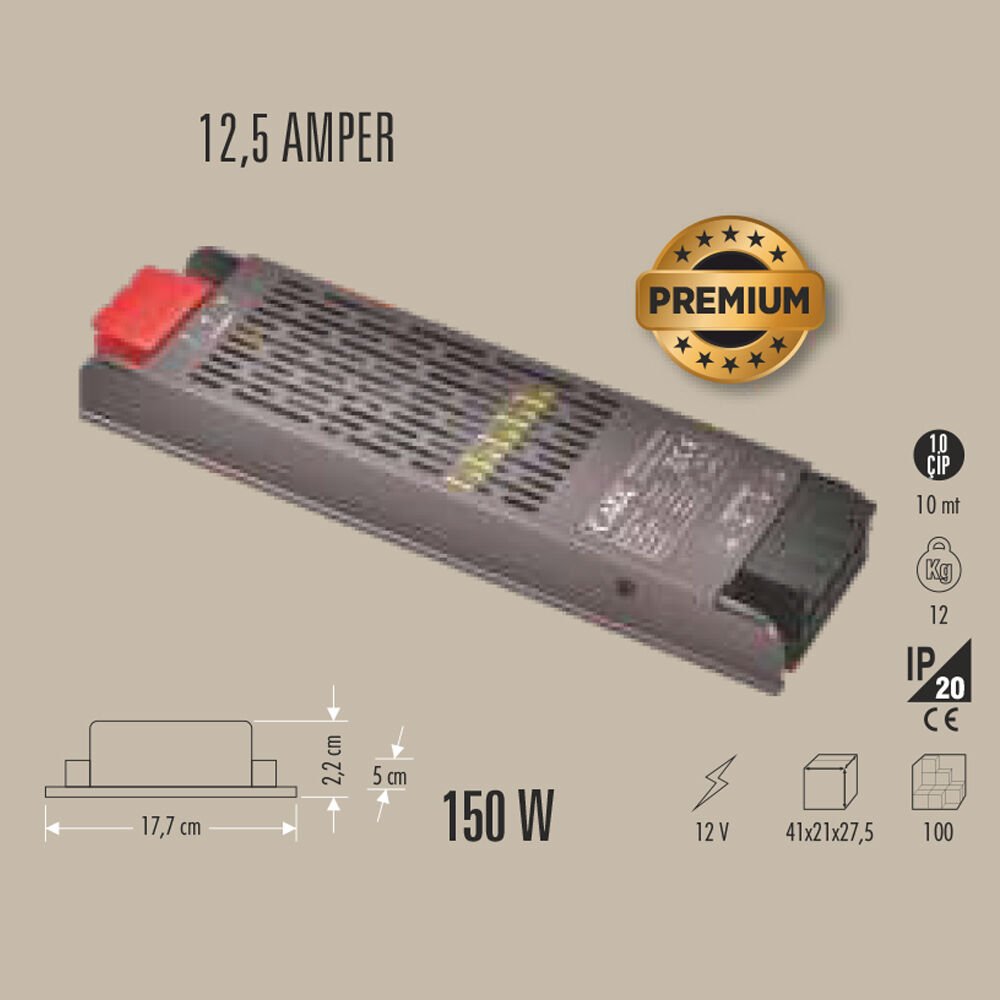 150W LED TRAFO 12.5 AMPER 12V KLEMENSLİ