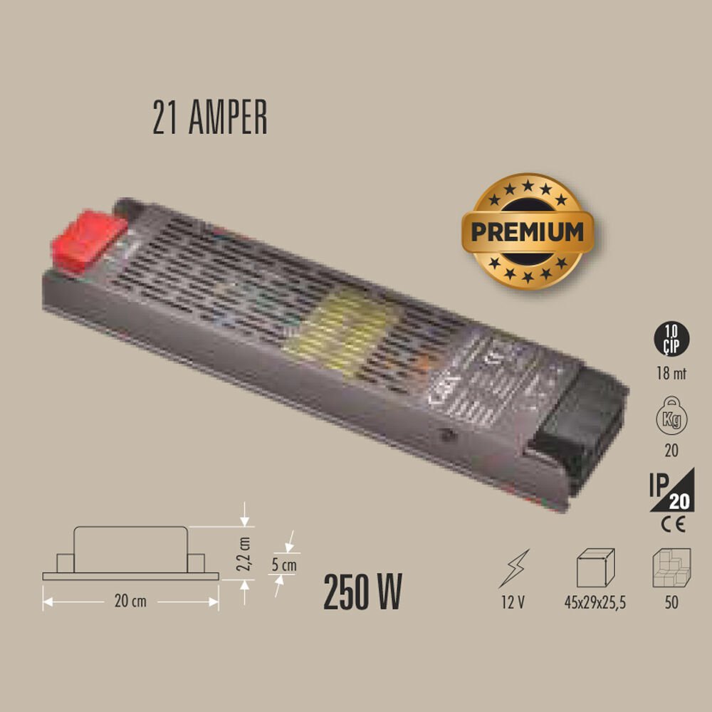250W LED TRAFO 21 AMPER 12V KLEMENSLİ