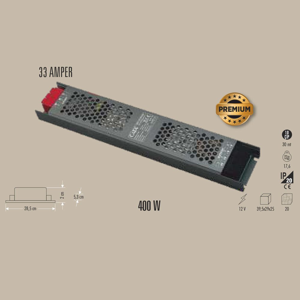400W LED TRAFO 33 AMPER 12V KLEMENSLİ