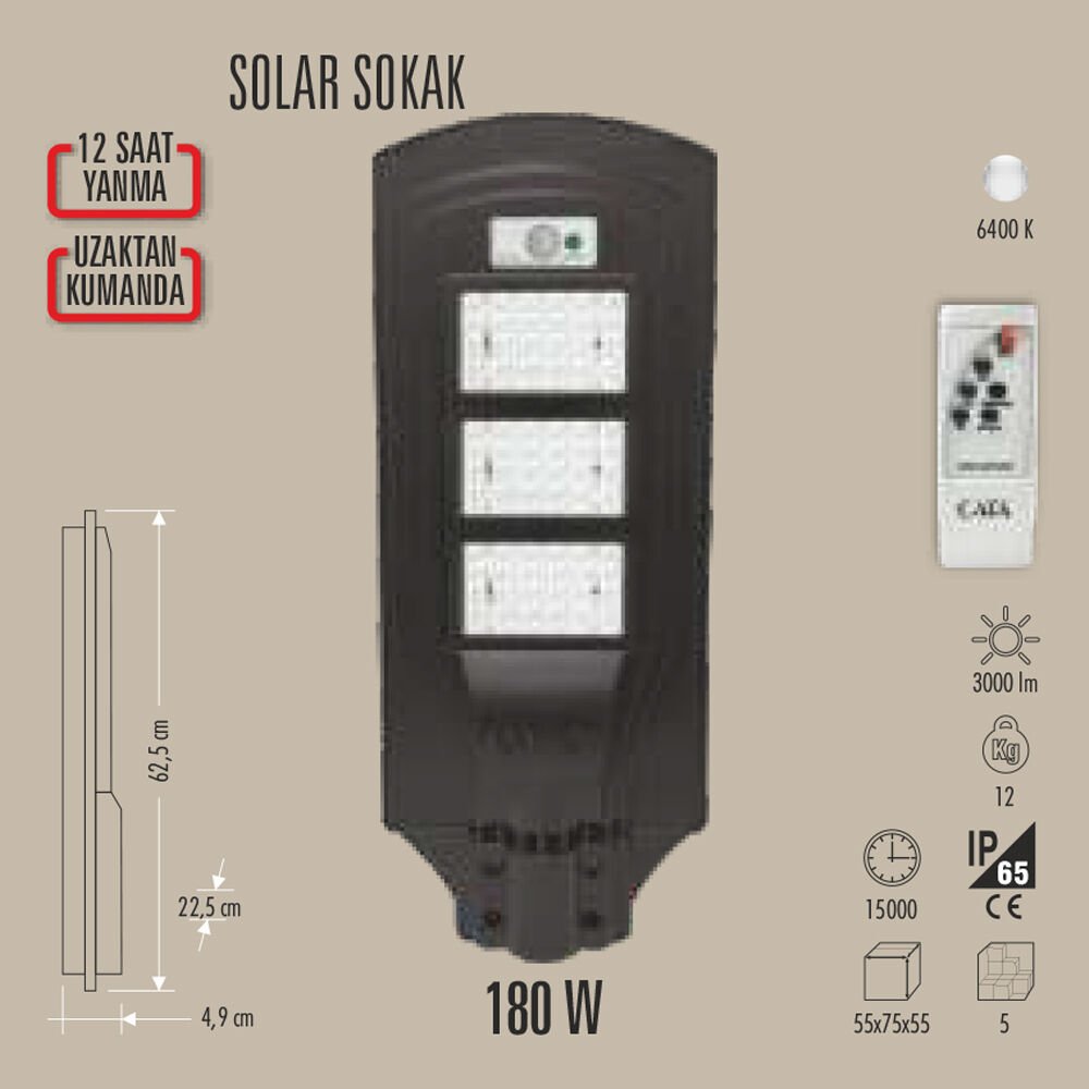 180W SOLAR SOKAK ARMATÜRÜ LED