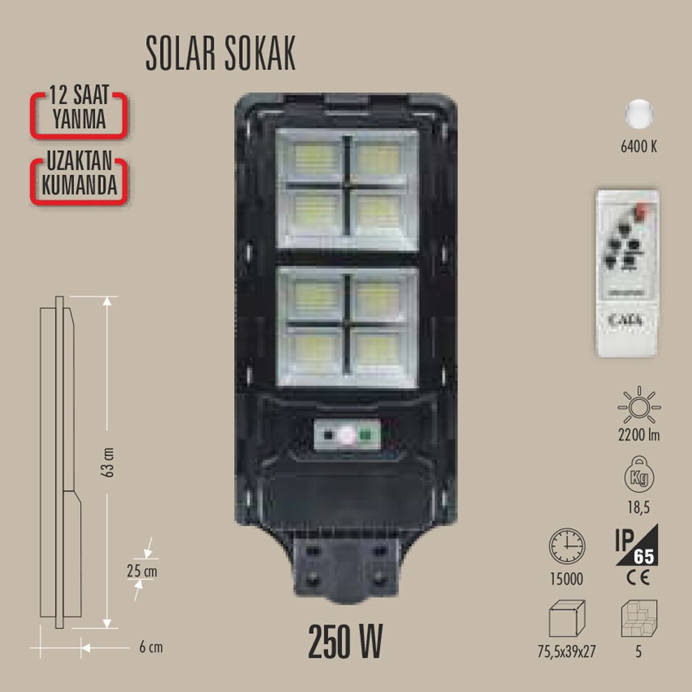 250W SOLAR SOKAK ARMATÜRÜ LED