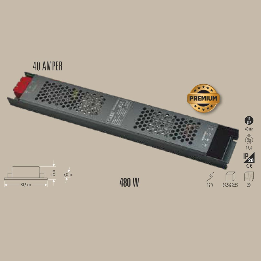480W LED TRAFO 40 AMPER 12V KLEMENSLİ