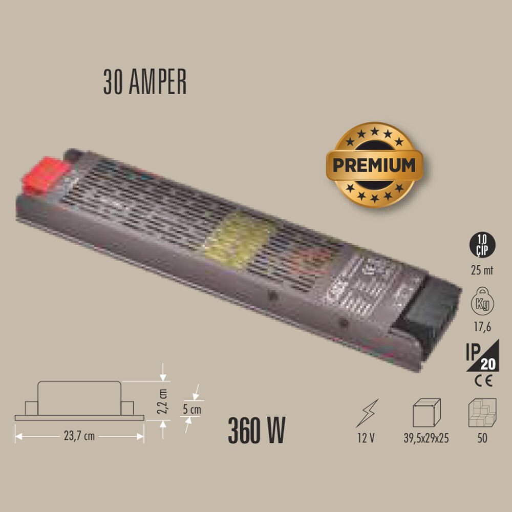 360W LED TRAFO 30 AMPER 12V KLEMENSLİ