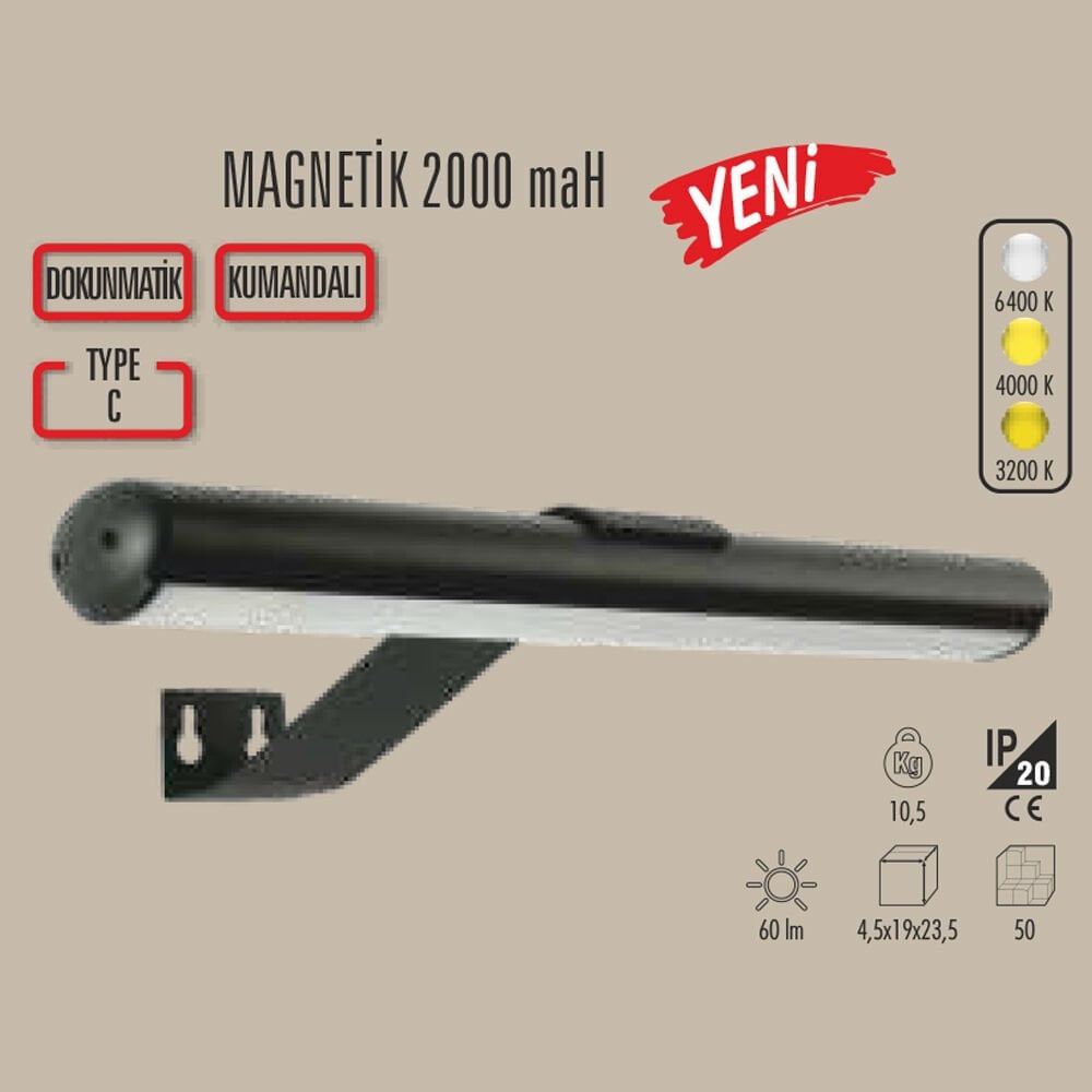 MAGNETİK ŞARJLI LED LAMBA 2000 MAH