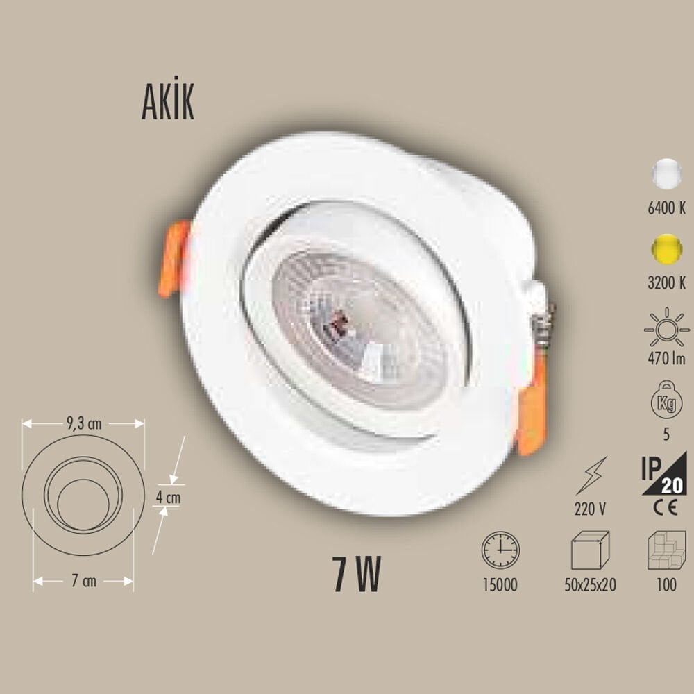 AKİK BEYAZ LED SPOT 7W
