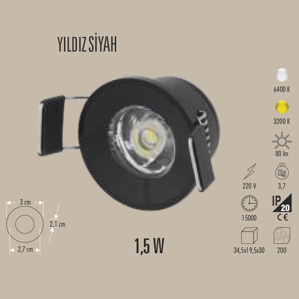 YILDIZ SİYAH LED SPOT 1.5W