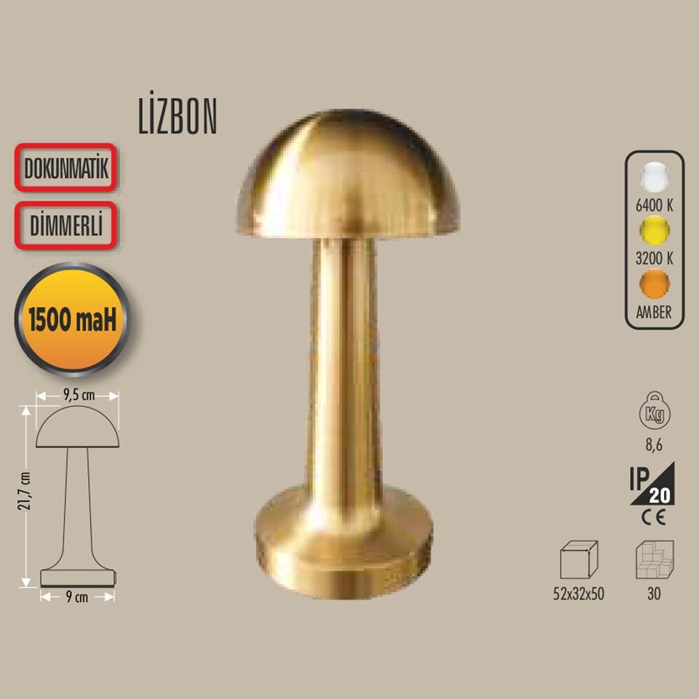 LİZBON GOLD ŞARJLI MASA LAMBASI