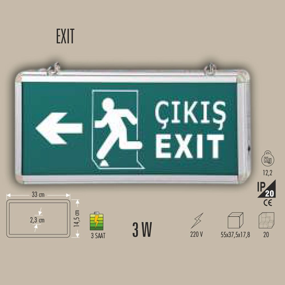 EXIT ACİL ÇIKIŞ ARMATÜRÜ (SOL OK) 3W