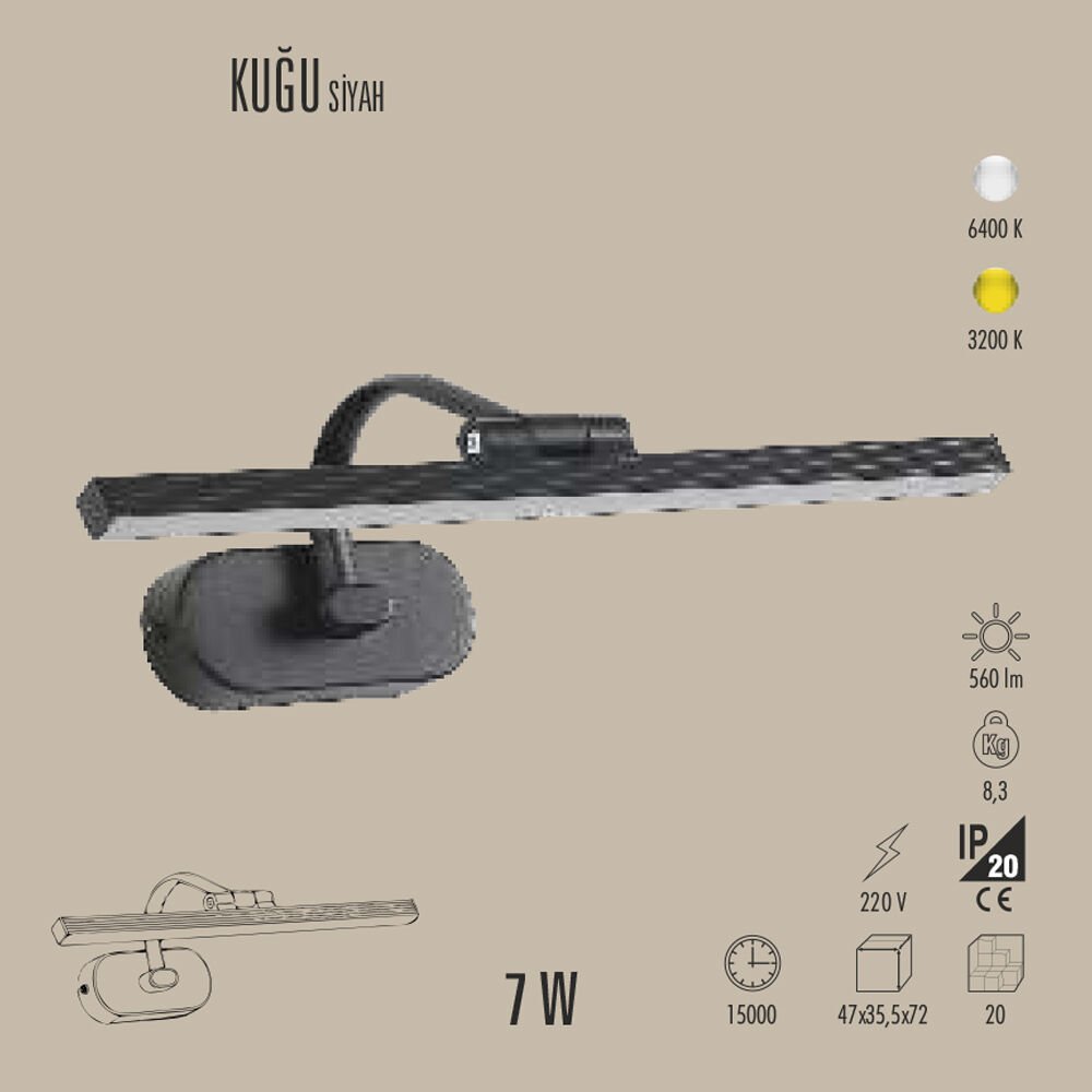 KUĞU LED APLİK 7W DUVAR AYDINLATMA (SİYAH)
