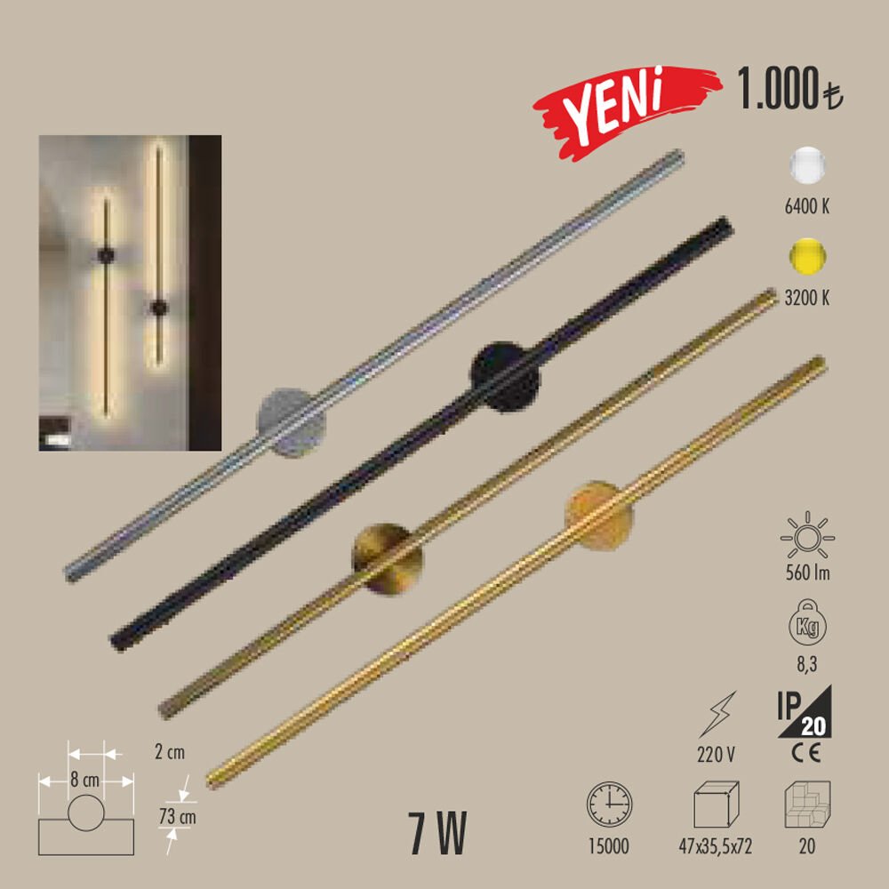MODERN LED APLİK 7W DUVAR AYDINLATMA (ÇUBUK TASARIM)