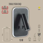 TUVALU YATAK BAŞI LED APLİK 13W (ÇİFT KADEMELİ)