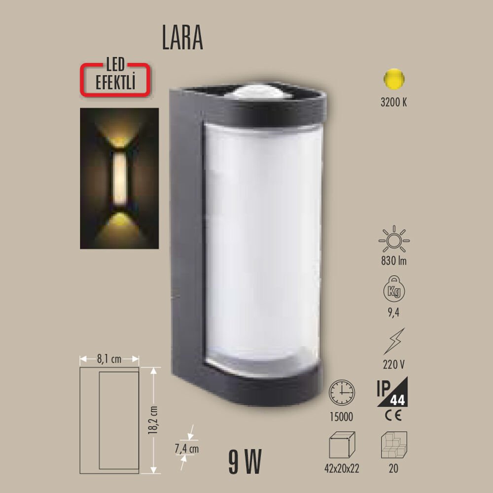 LARA LED APLİK 9W MODERN DUVAR AYDINLATMA