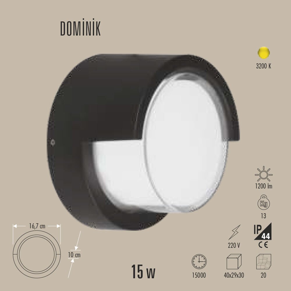 DOMİNİK LED APLİK 15W DUVAR AYDINLATMA (YUVARLAK)