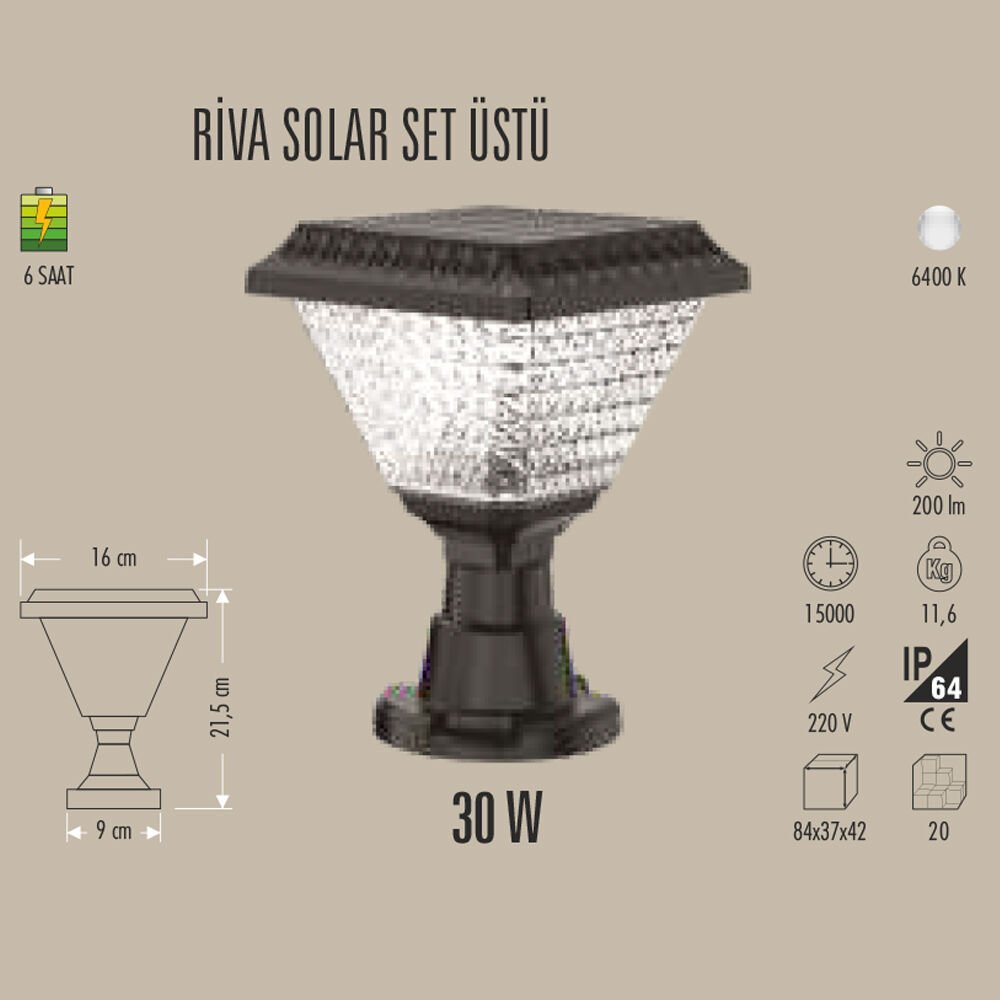 RIVA SOLAR SET ÜSTÜ BAHÇE ARMATÜRÜ 30W