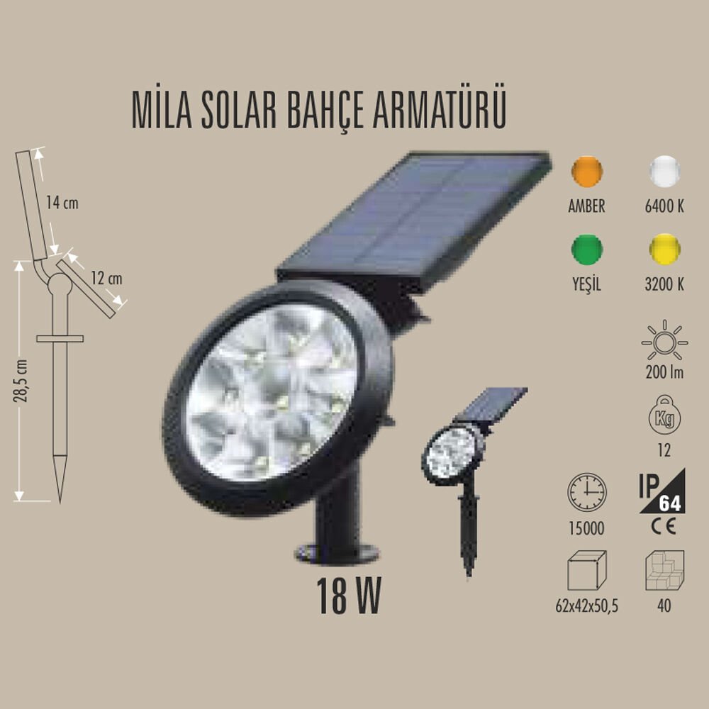 MİLA SOLAR BAHÇE SPOT ARMATÜRÜ 18W