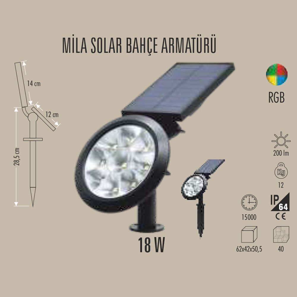 MİLA SOLAR RGB BAHÇE SPOT ARMATÜRÜ 18W