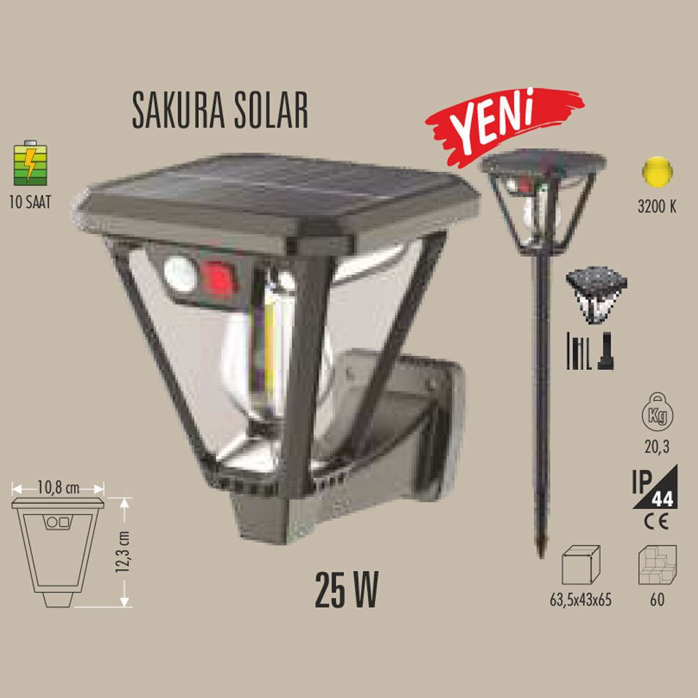 SAKURA SOLAR BAHÇE ARMATÜRÜ 12W