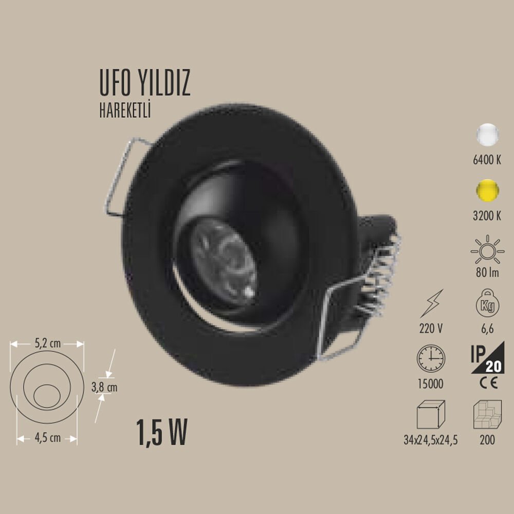 UFO YILDIZ SİYAH LED SPOT 1.5W(Kopya)