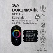 RGB LED KONTROLLER , RGB KUMANDA , 36 AMPER , DOKUNMATİK , LED KONTROL
