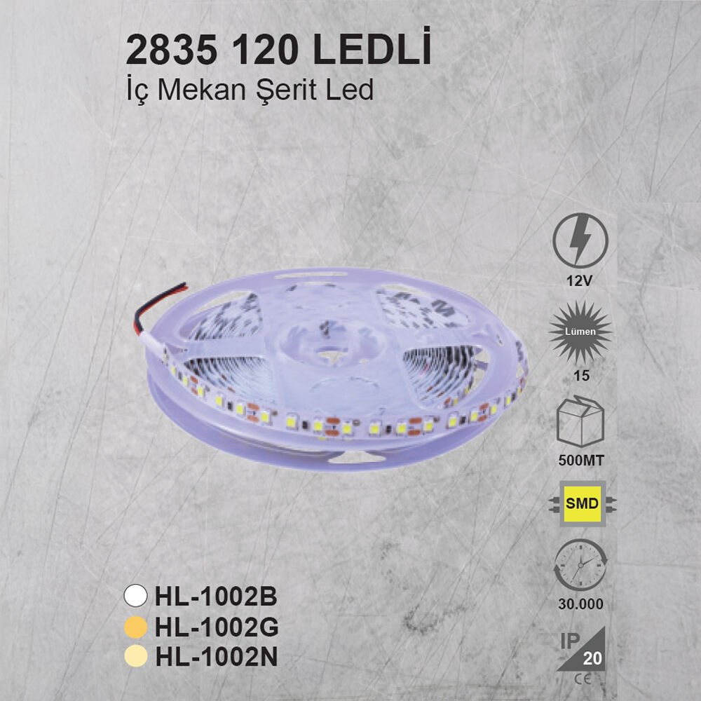 ŞERİT LED , 2835 , 120 LEDLİ , 12V , LED AYDINLATMA