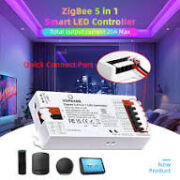 DOMRAEM Zigbee 3.0 5-in-1 Smart LED Controller ,  DOM-Z-105P Supports standard dimmable LED strips including DIMMER, WW/CW, RGB, RGBW, and RGB+CCT types.
