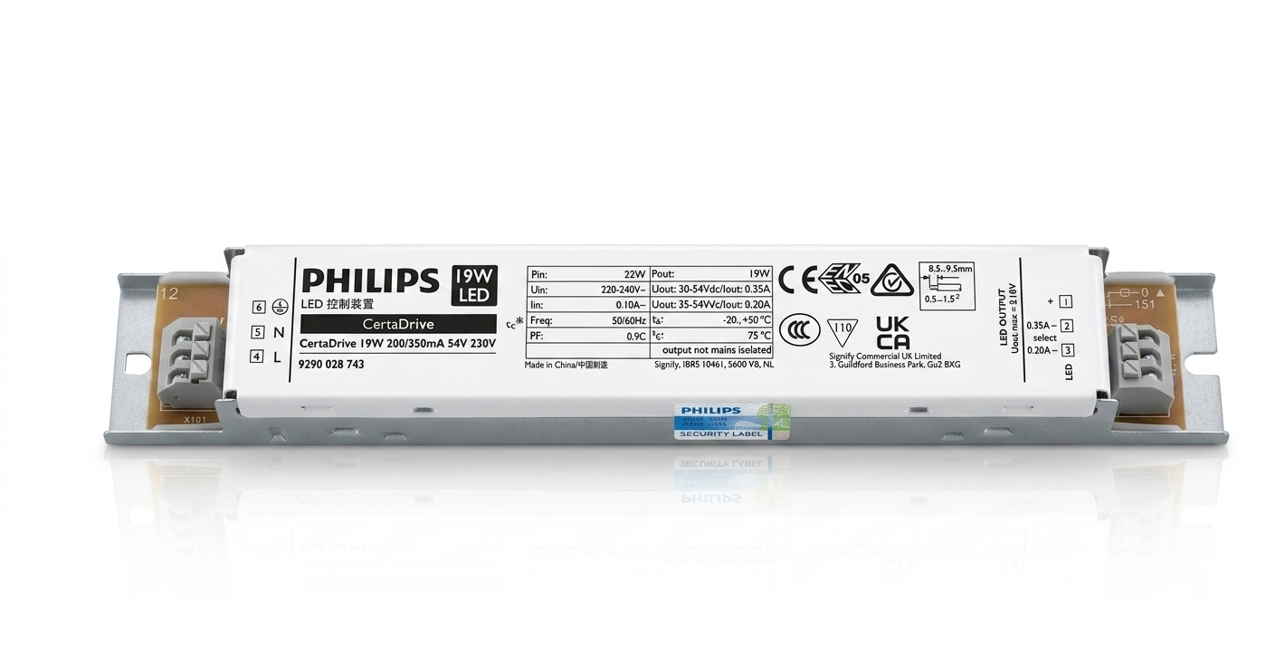 PHILIPS CertaDrive 19W LED DRIVER , 19w 200-350ma  30-54vdc , 220-240vac